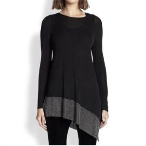 Eileen Fisher Knit Black Asymmetrical Top with Silver Metallic Lagenlook Holiday
